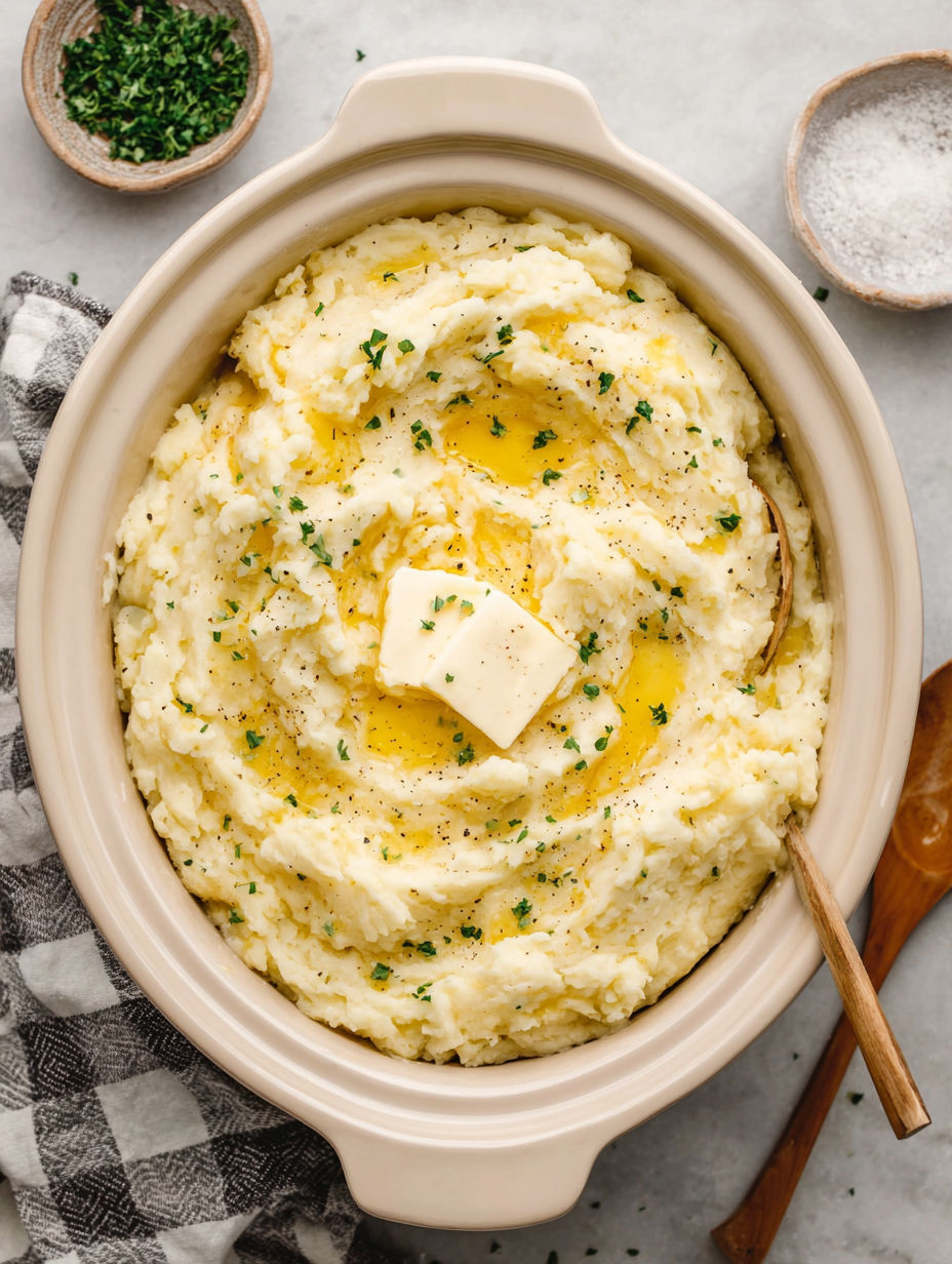 A bowl of mashed potatoes with butter on top.
