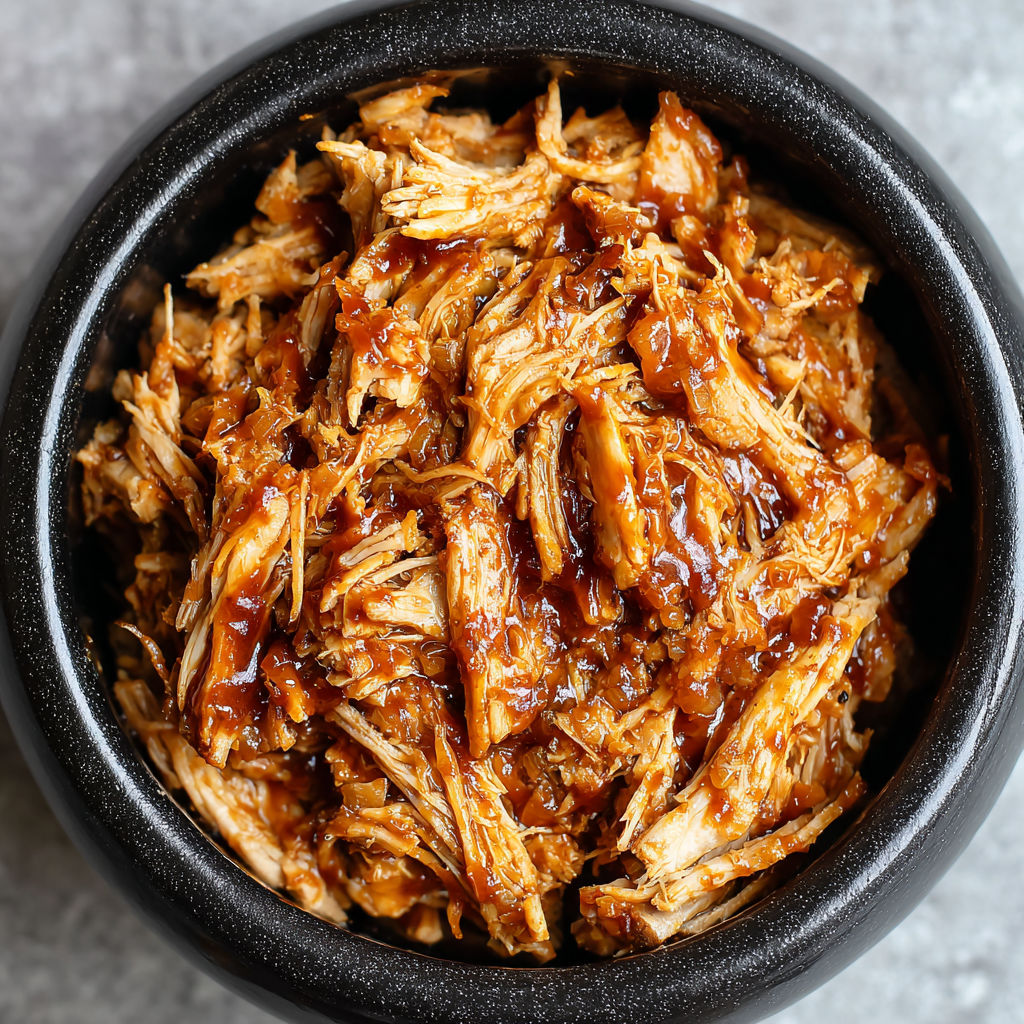 A bowl of slow cooker BBQ pulled pork.