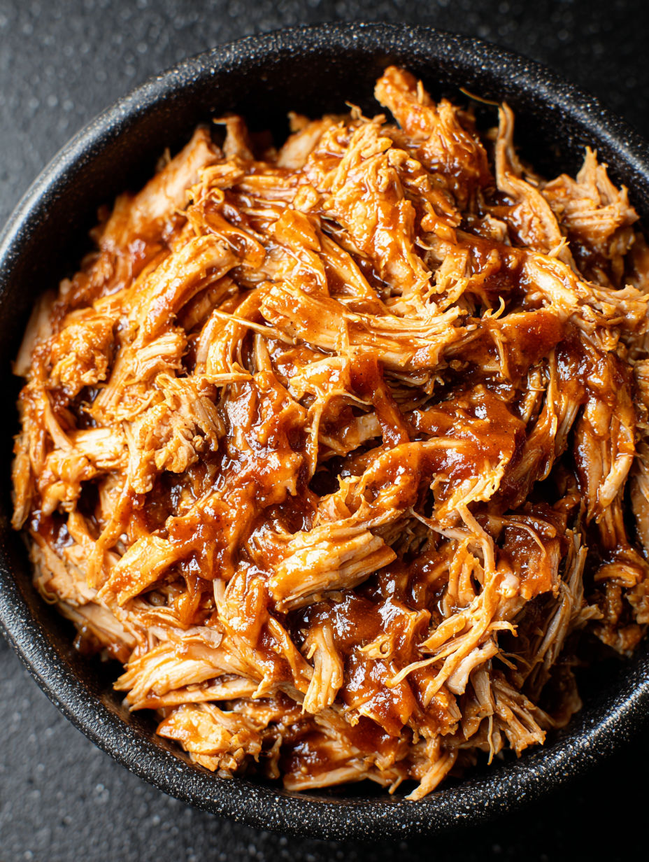 A bowl of shredded meat.