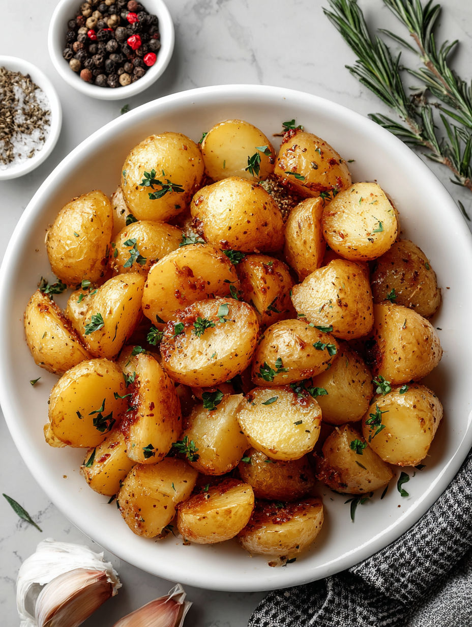 A bowl of garlic potatoes.