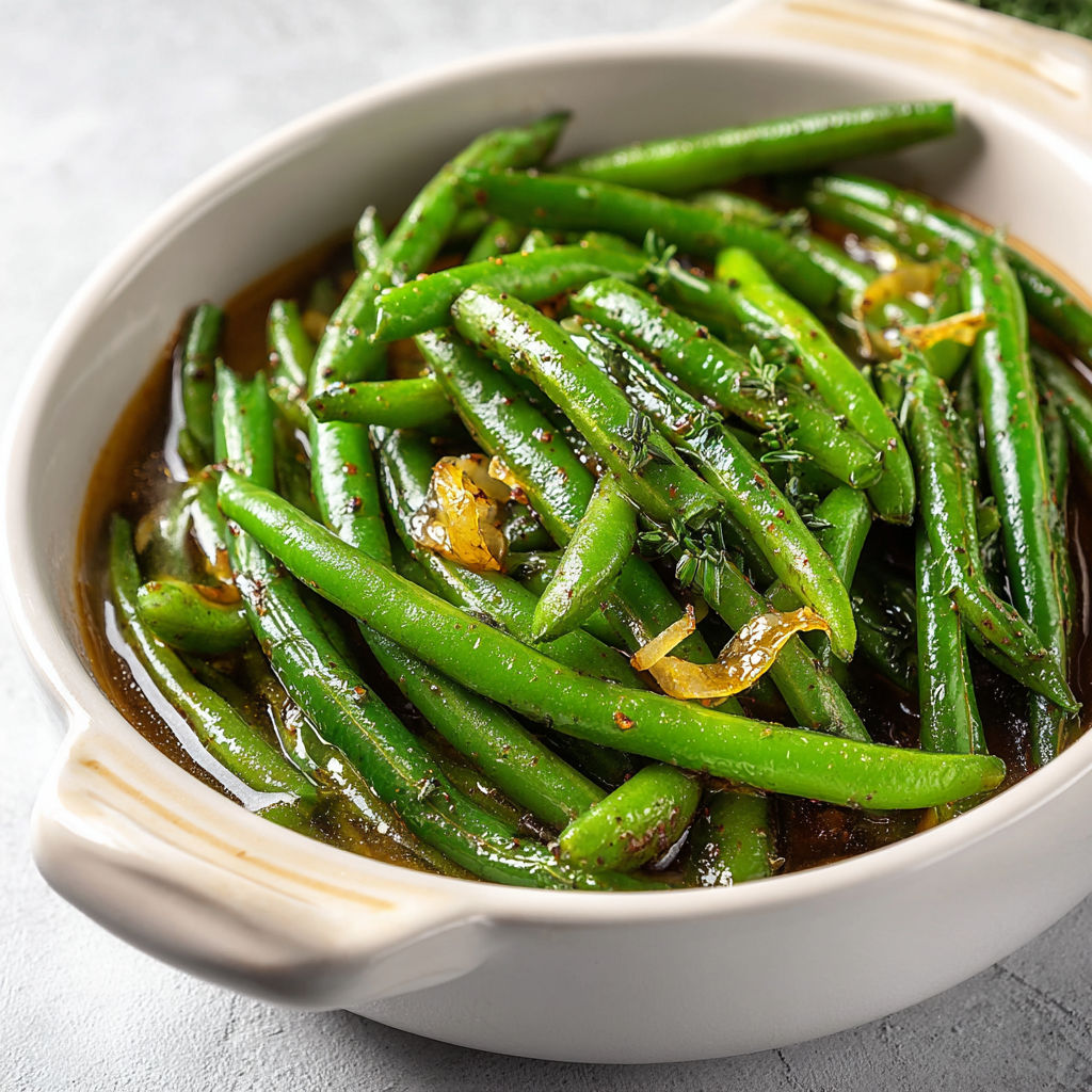 A bowl of green beans in a crockpot.