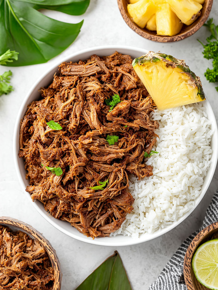 A bowl of slow cooker Kalua pork.