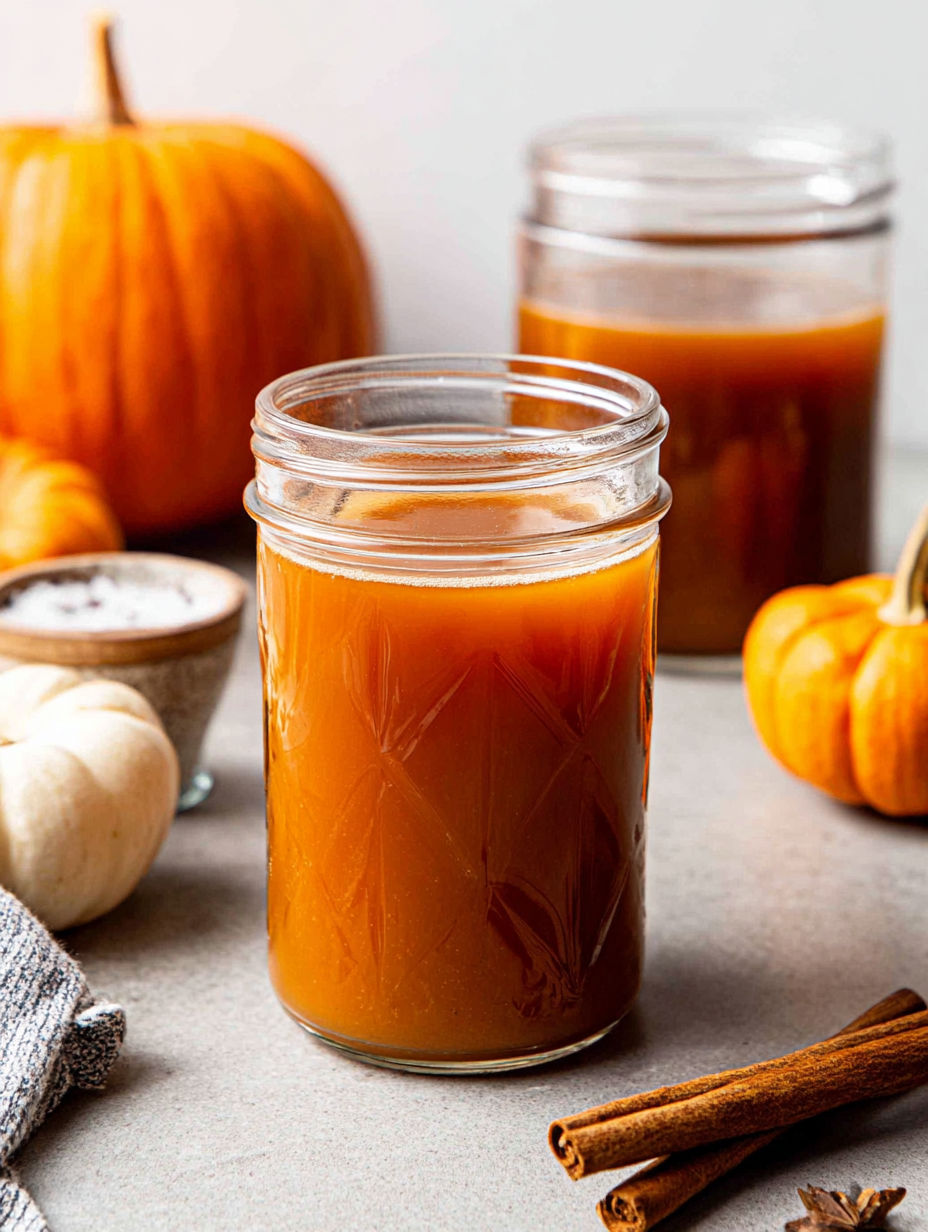 A jar of pumpkin sauce on a table.