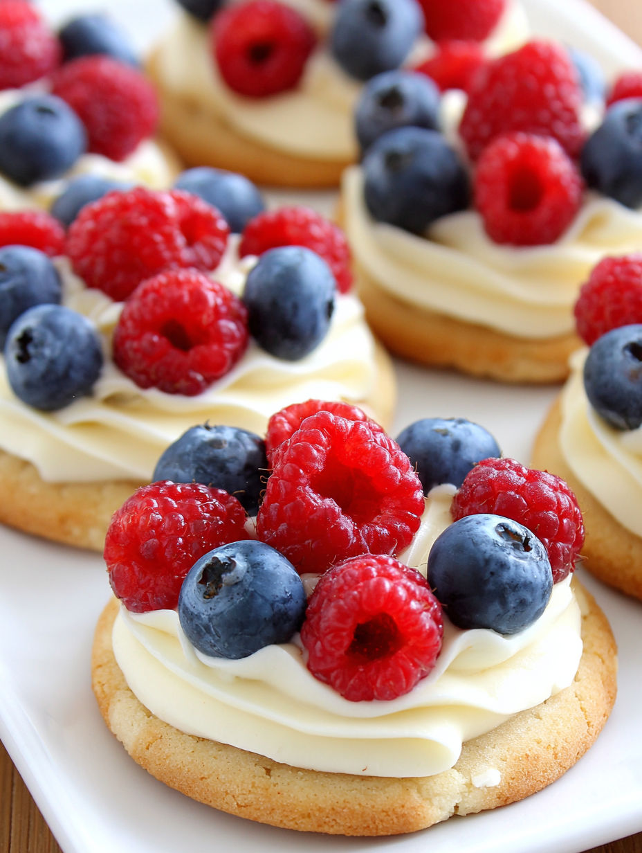 A plate of mini fruit pizza cookies.