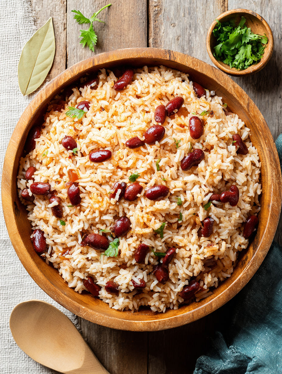 A bowl of rice with red beans.