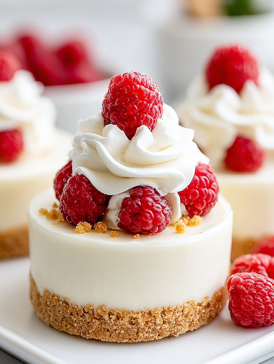 A close up of a raspberry cheesecake with whipped cream on top.