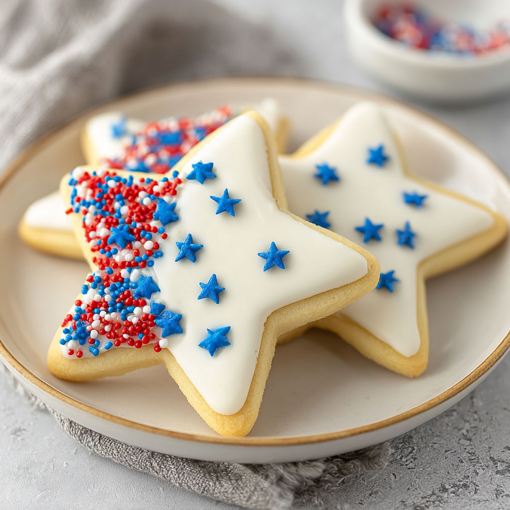 Three American Star Sugar Cookies on a plate.