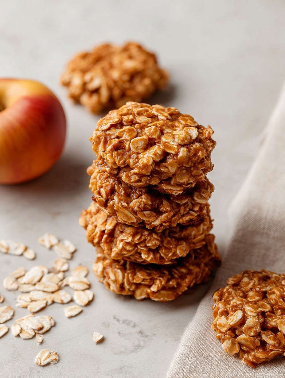 A stack of three oatmeal cookies.