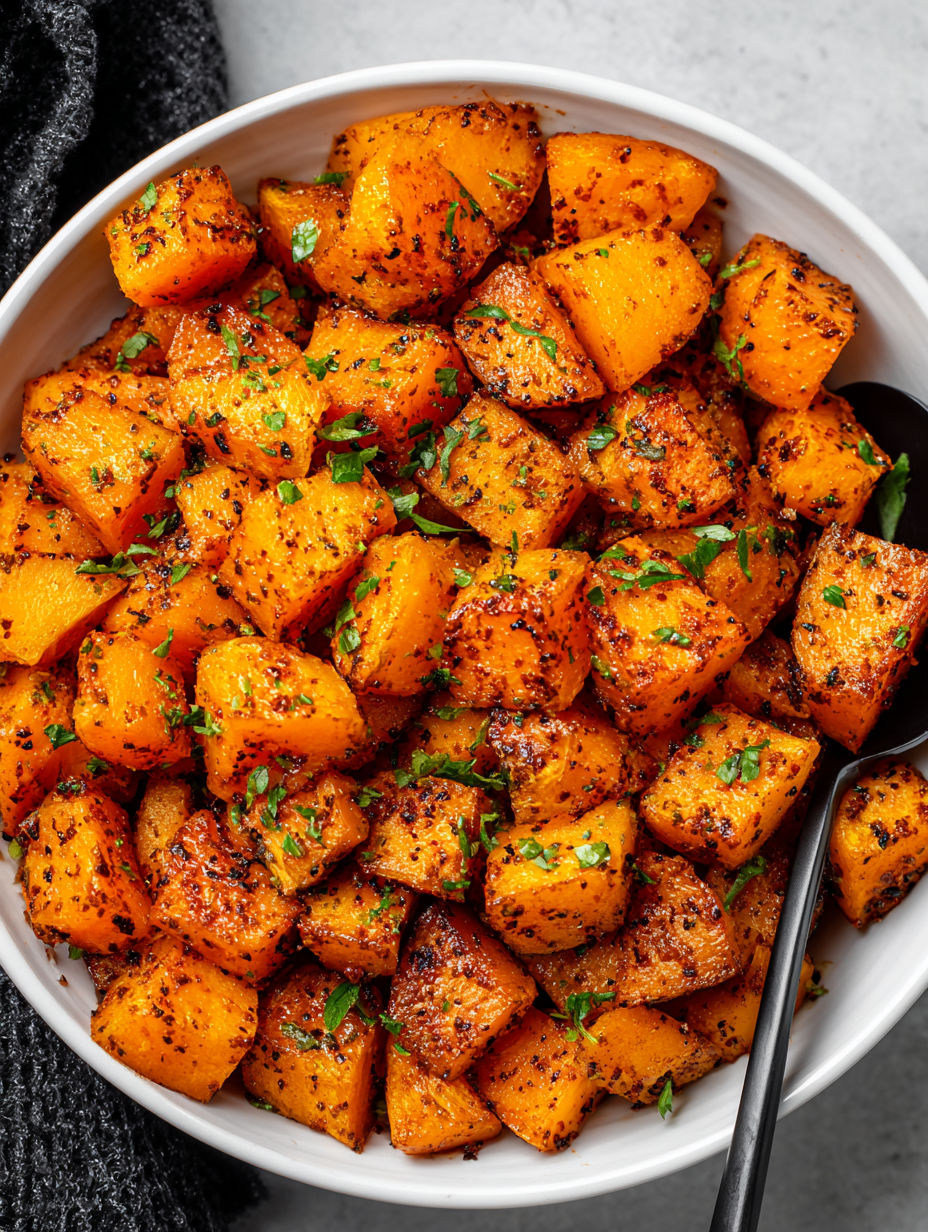 A bowl of cooked pumpkin with spices.