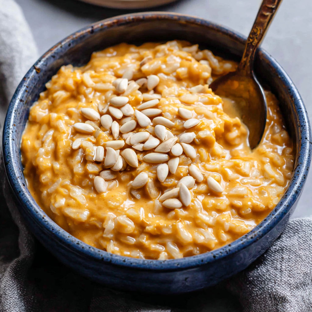 A bowl of creamy pumpkin arroz con leche.