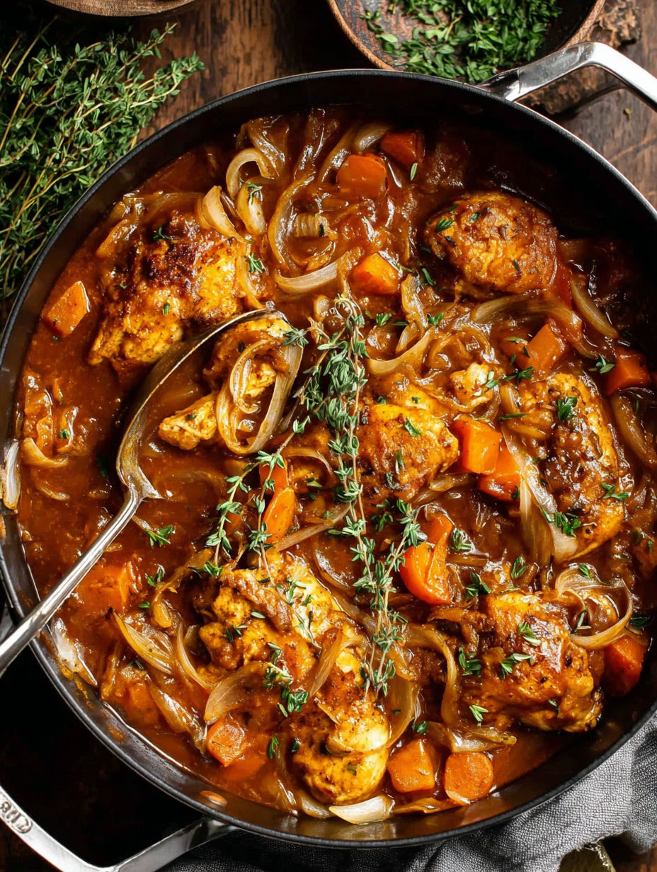 A bowl of food with onions and carrots.