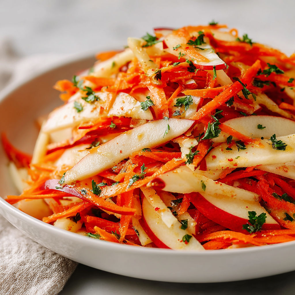 A bowl of freshly chopped carrots and apples.