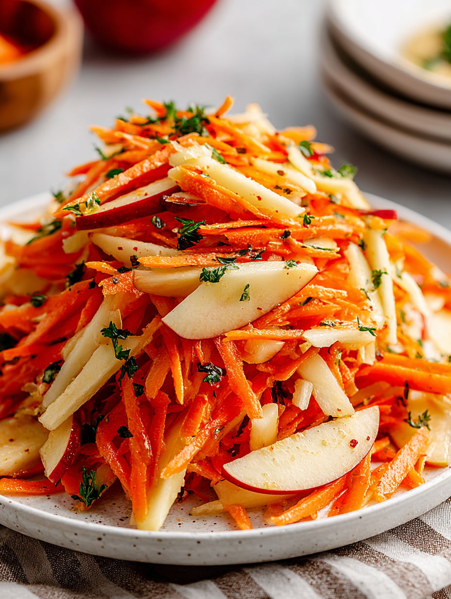A plate of carrots and apples.
