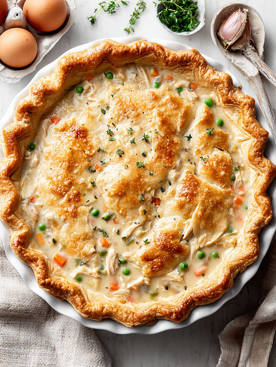 A close up of a pot pie with a slice missing.
