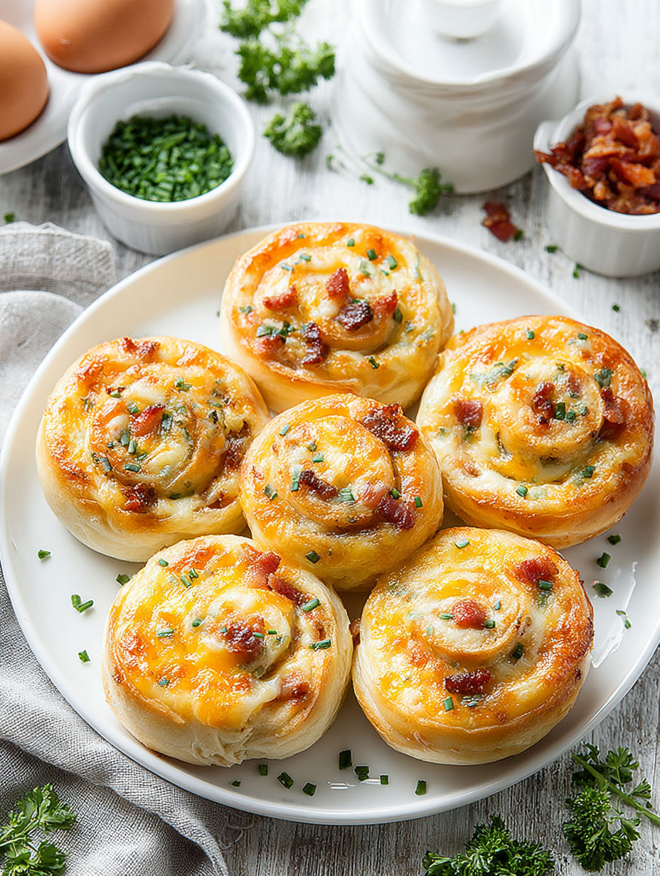 A plate of bacon and cheese rolls.