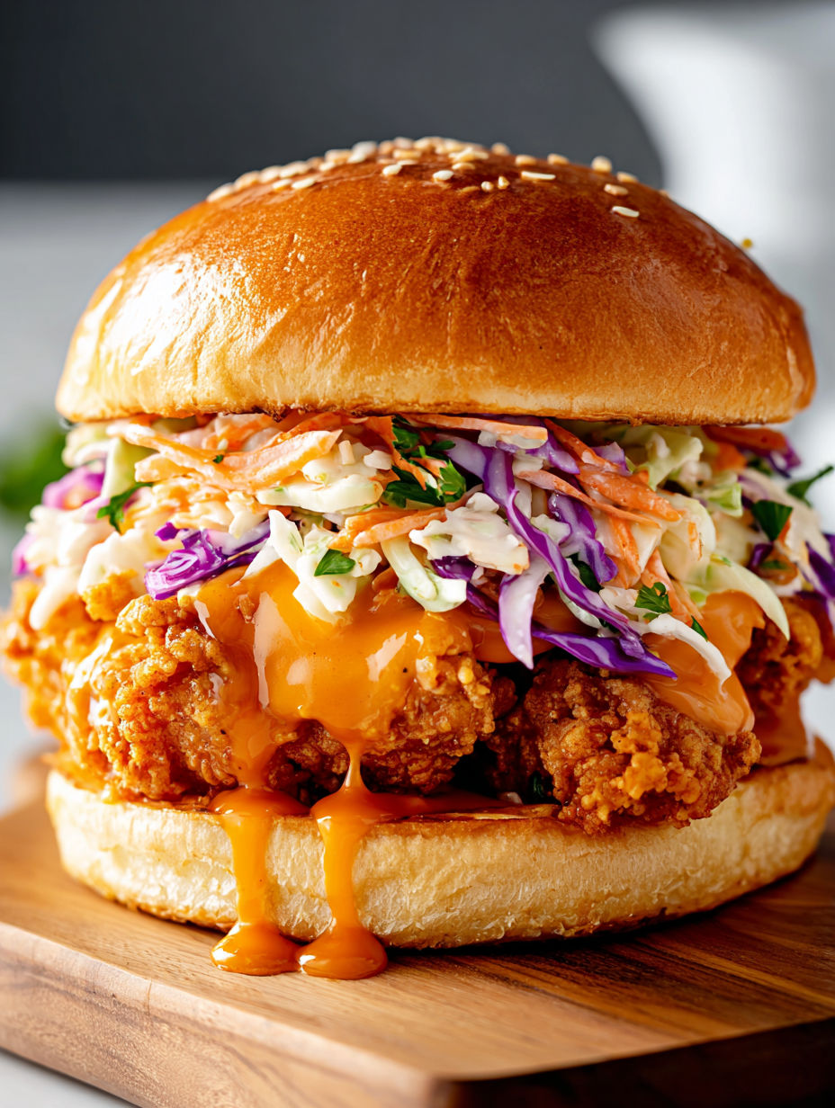 A Crispy Buffalo Chicken Sandwich With Slaw.