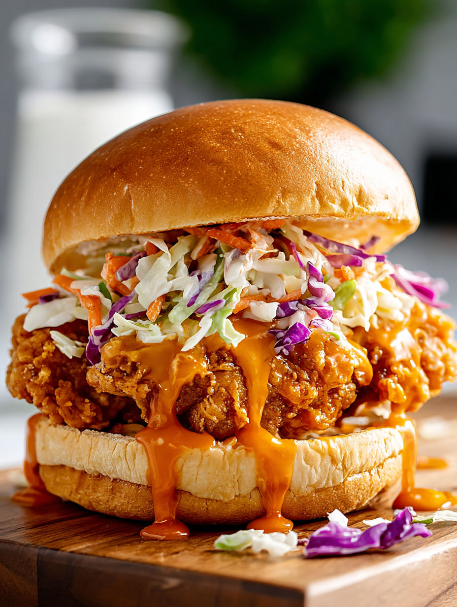 A Crispy Buffalo Chicken Sandwich With Slaw.
