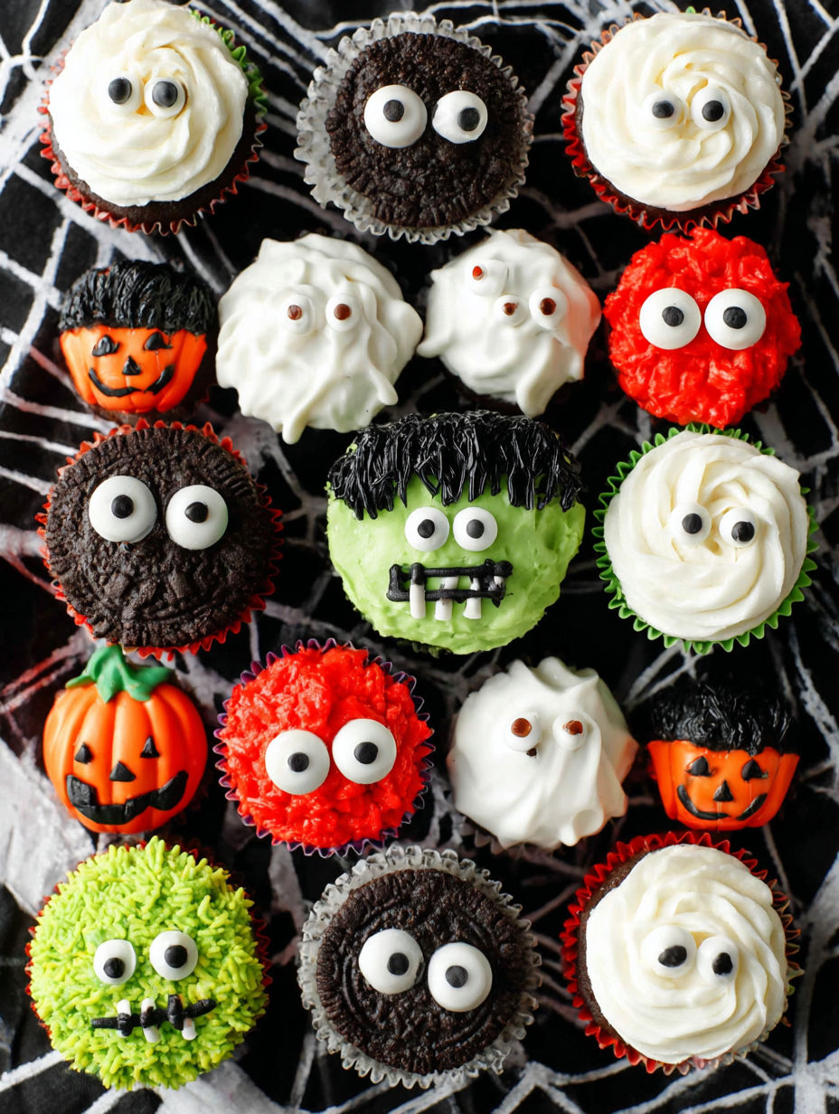 Halloween cupcakes with spooky and adorable treats.