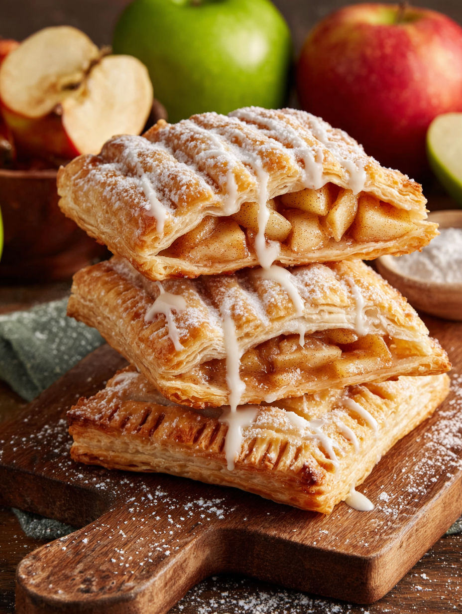 A stack of three apple pop tarts.