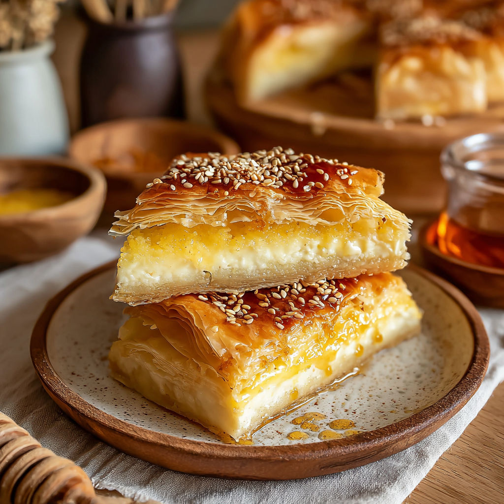 A stack of Greek honey desserts on a plate.