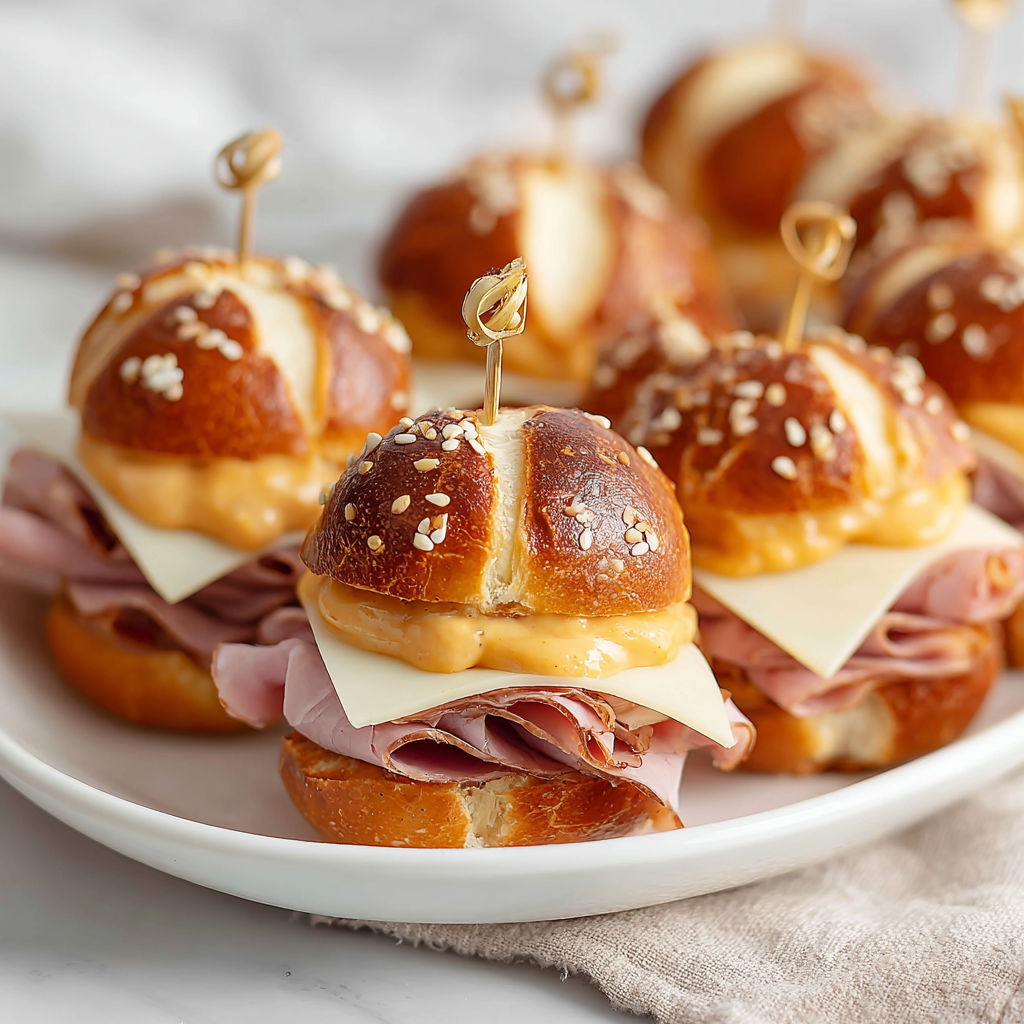 A plate of honey mustard ham sliders.