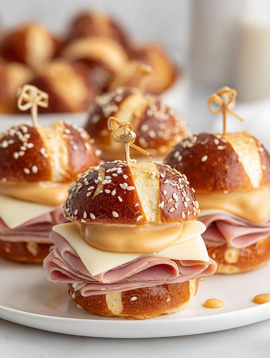 A plate of honey mustard ham sliders.