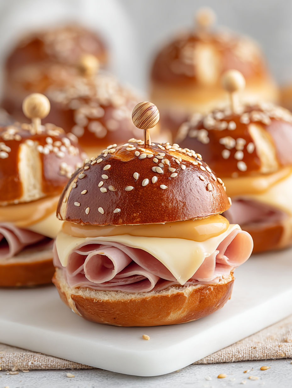 A plate of honey mustard ham sliders.