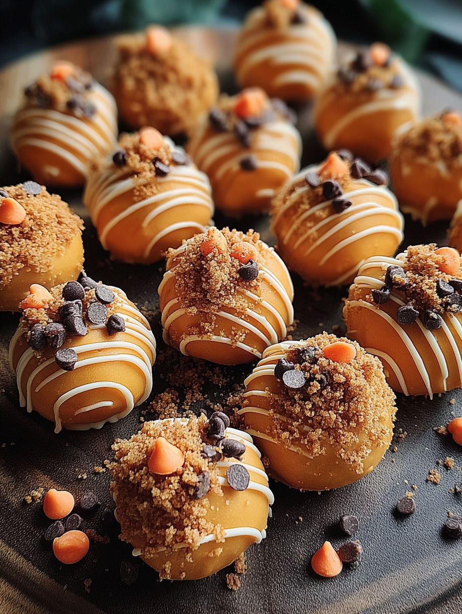 Pumpkin Cheesecake Truffles on a table.