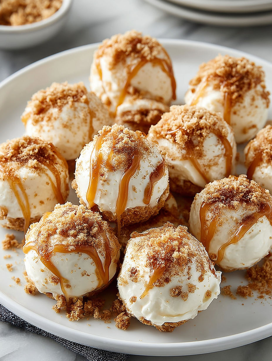 Pumpkin cheesecake balls on a plate.