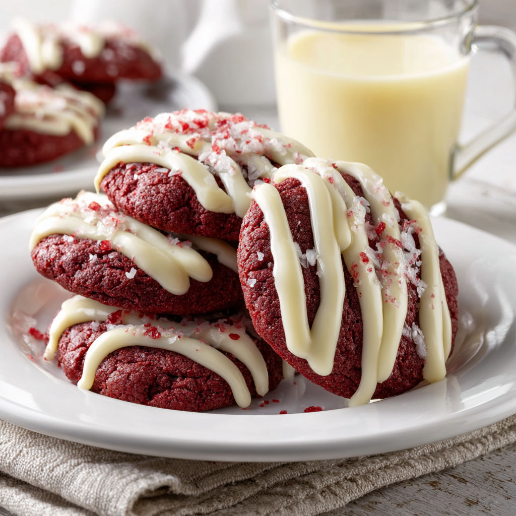 Red velvet cookies with cream cheese glaze.