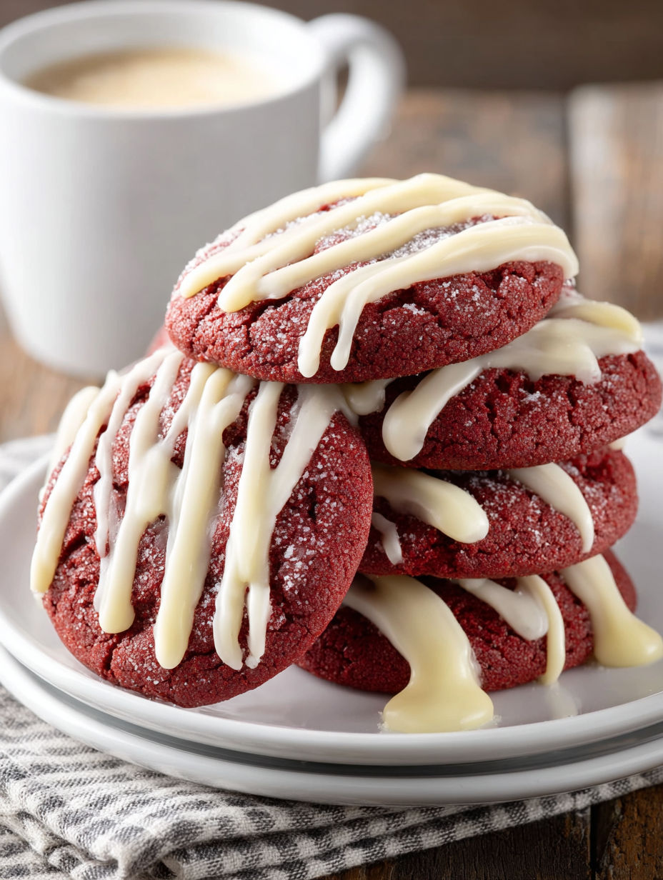 Red velvet cookies with cream cheese glaze.