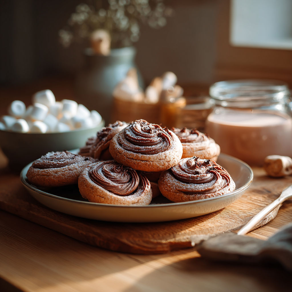 A plate of chocolate marshmallow swirl cookies.