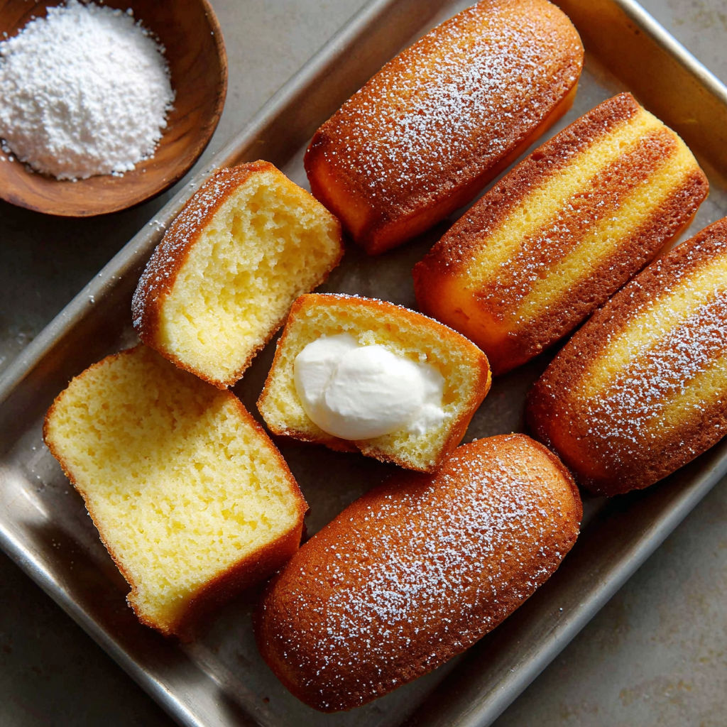 Homemade twinkies on a tray.