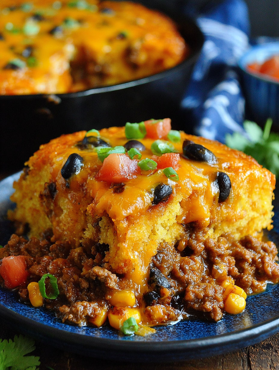 A plate of Mexican cornbread casserole.