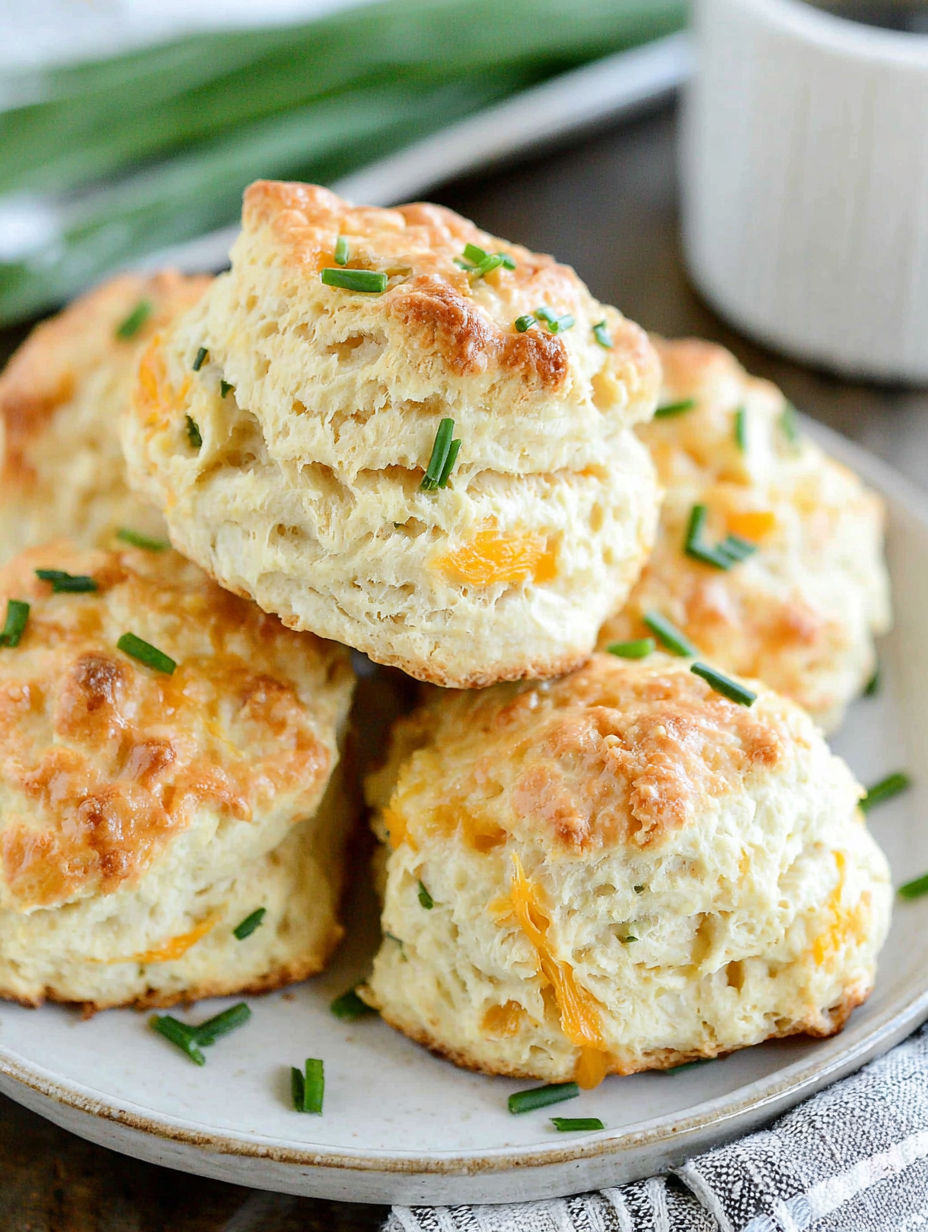 A plate of scones with chives and cheese.