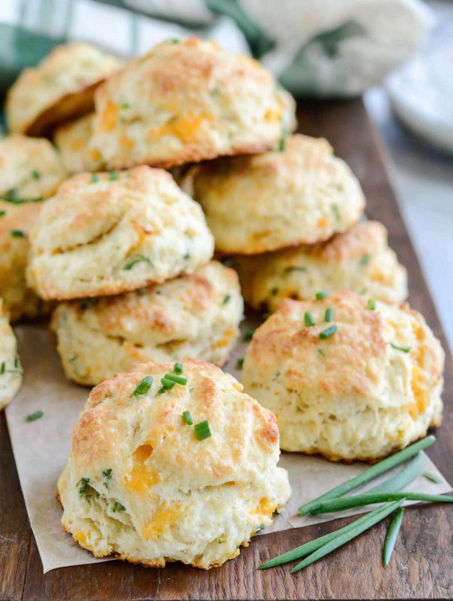 A stack of scones with chives and cheese.
