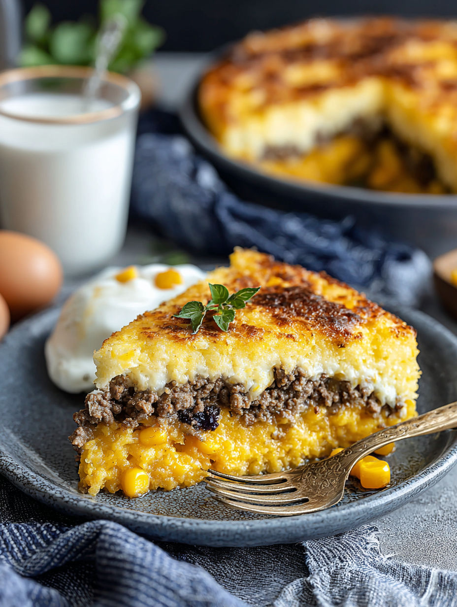 A slice of delicious pastel de choclo.