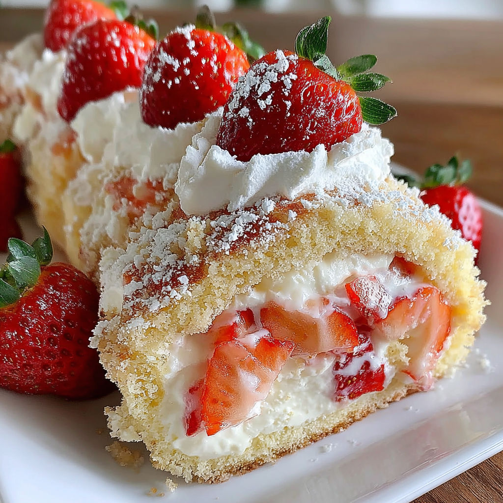 A slice of strawberry shortcake cheesecake rolls.