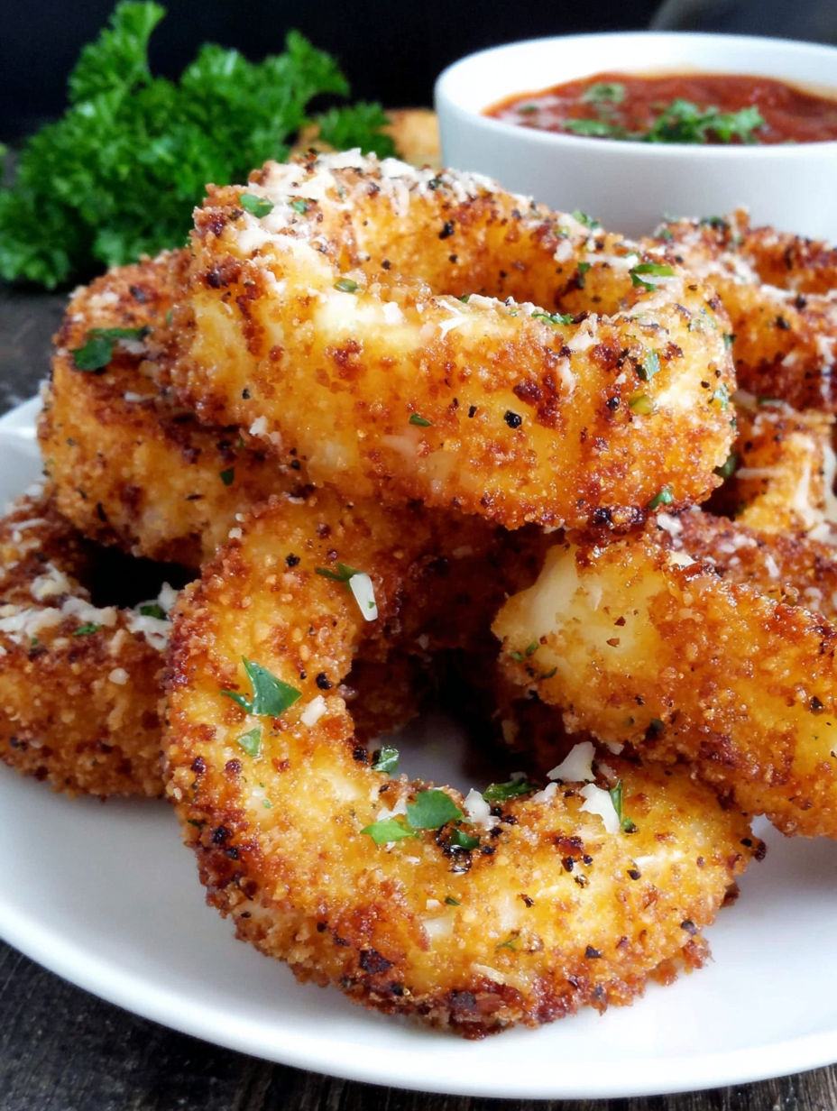 Mozzarella sticks on a plate.