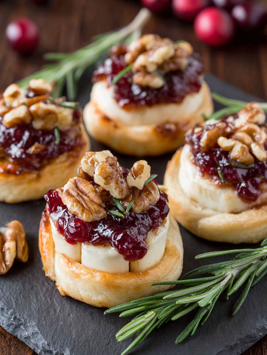 A plate of four pastries with nuts and jelly.