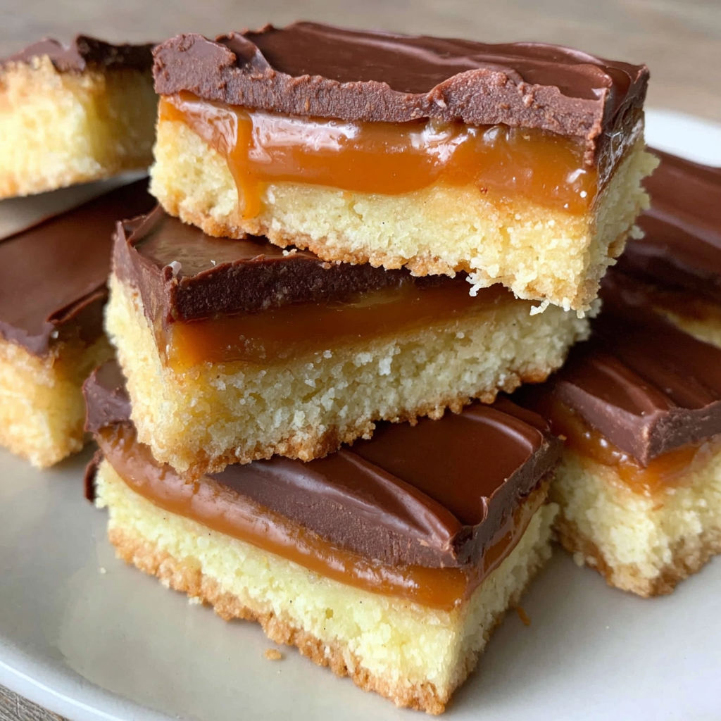 A stack of homemade twix bars.