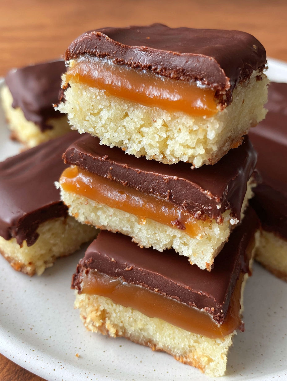 A stack of homemade twix bars.