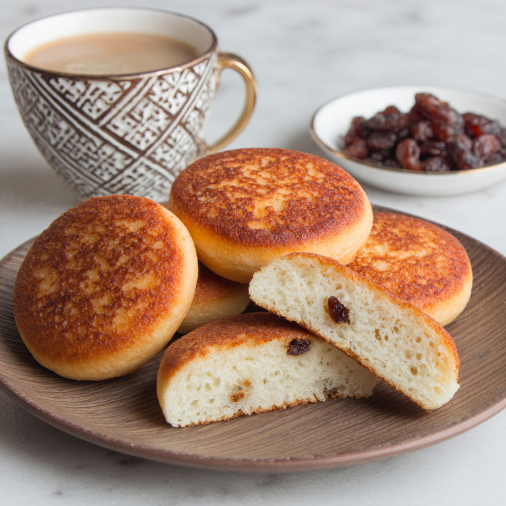 A plate of toasted teacakes.