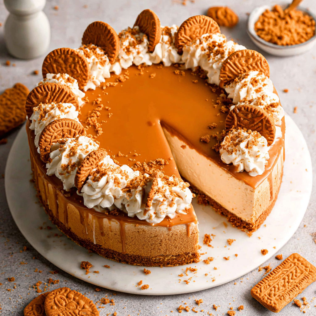 A slice of cheesecake with a caramel sauce.