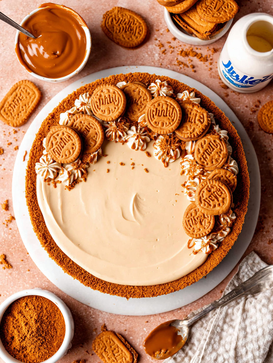 A cake with cookies on top.