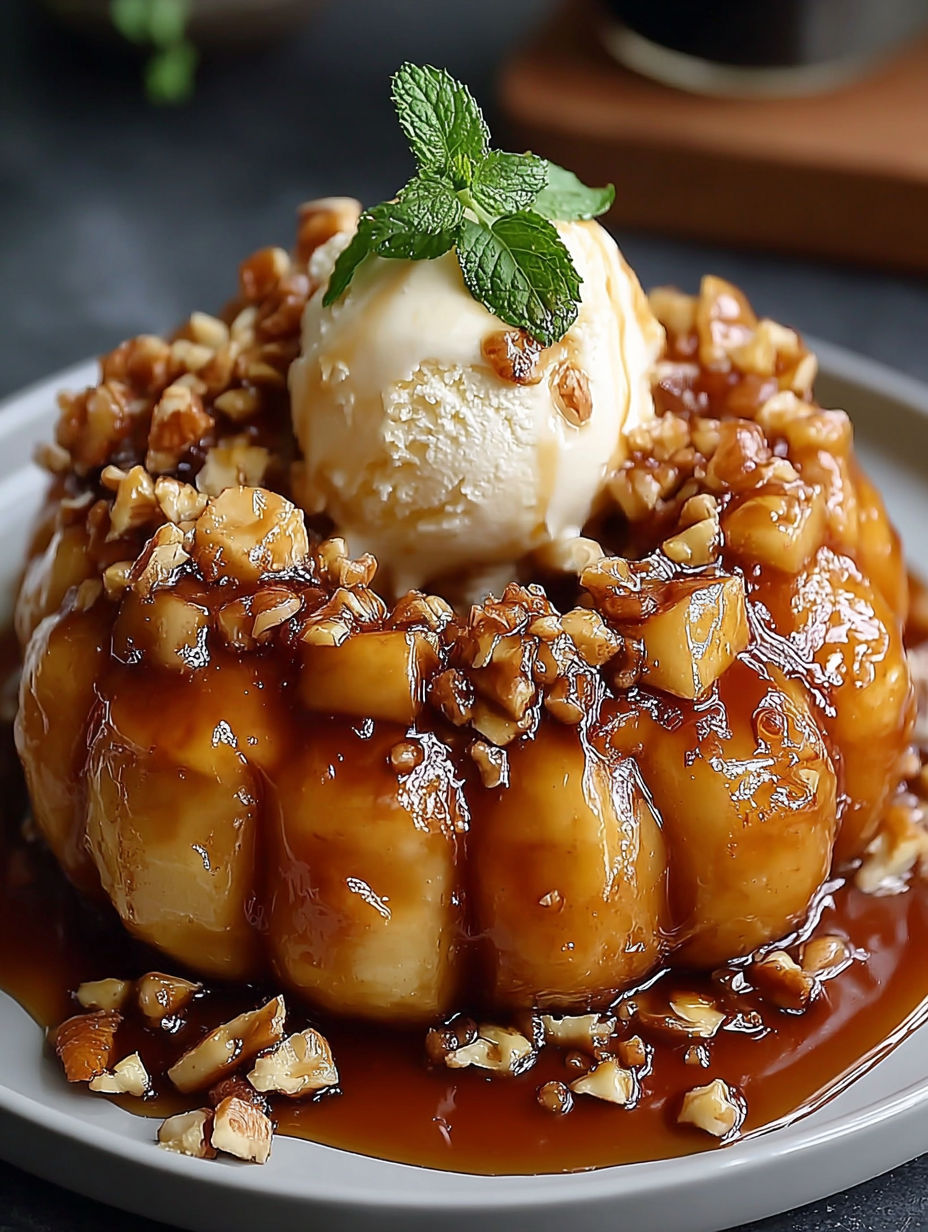 A delicious dessert with a scoop of ice cream on top.