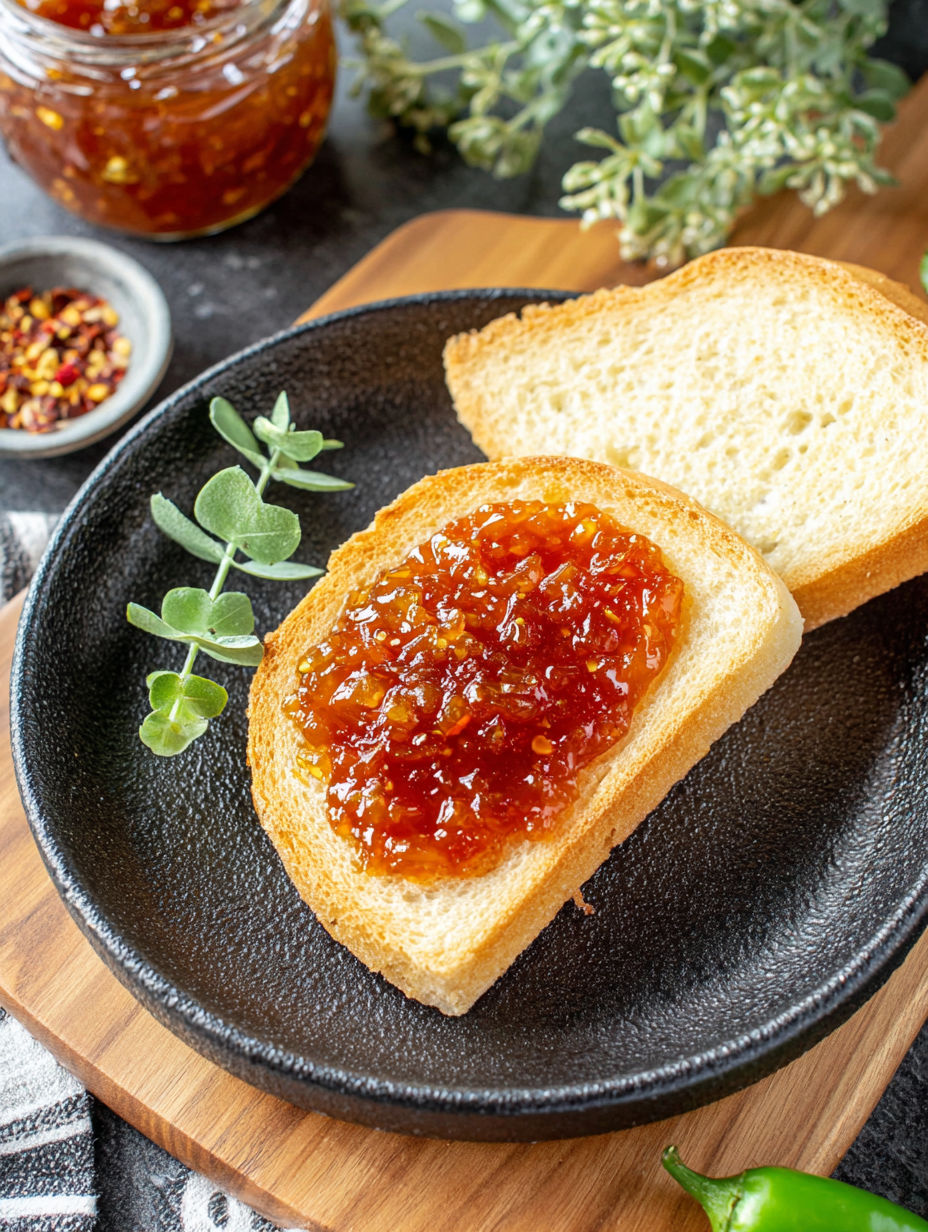 A slice of bread with jam on it.