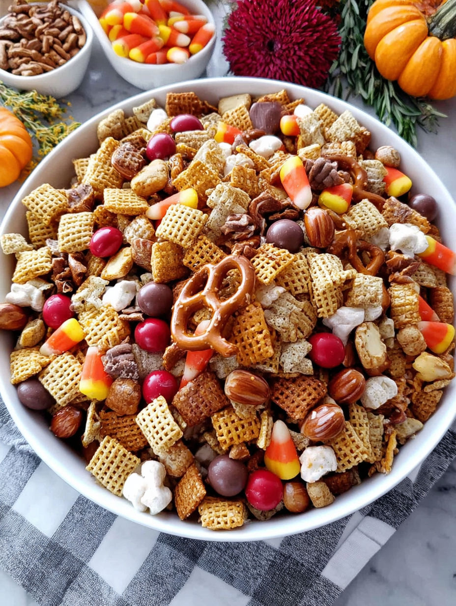 A bowl of cereal with a pretzel and a marshmallow.