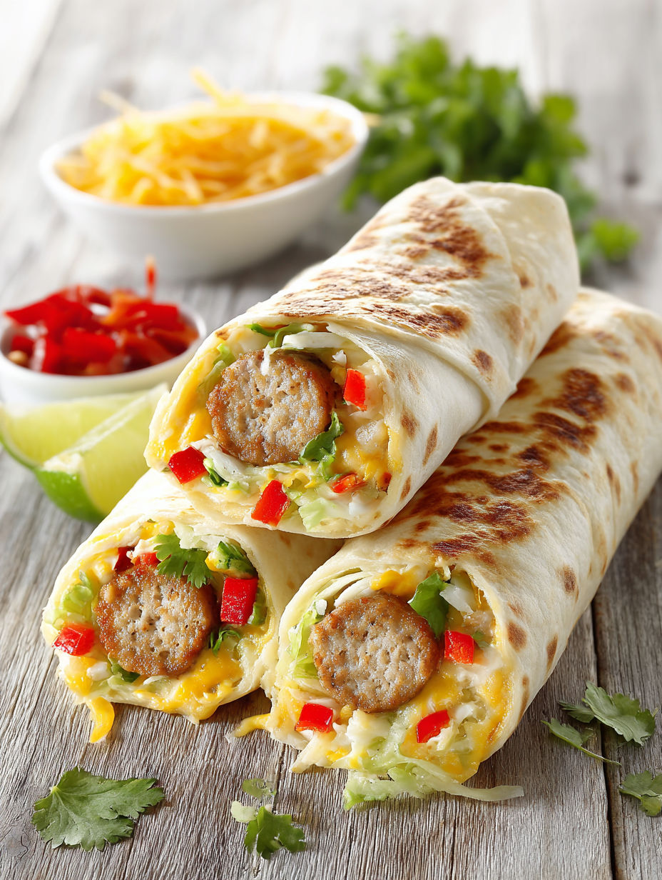 A burrito with meat and vegetables.