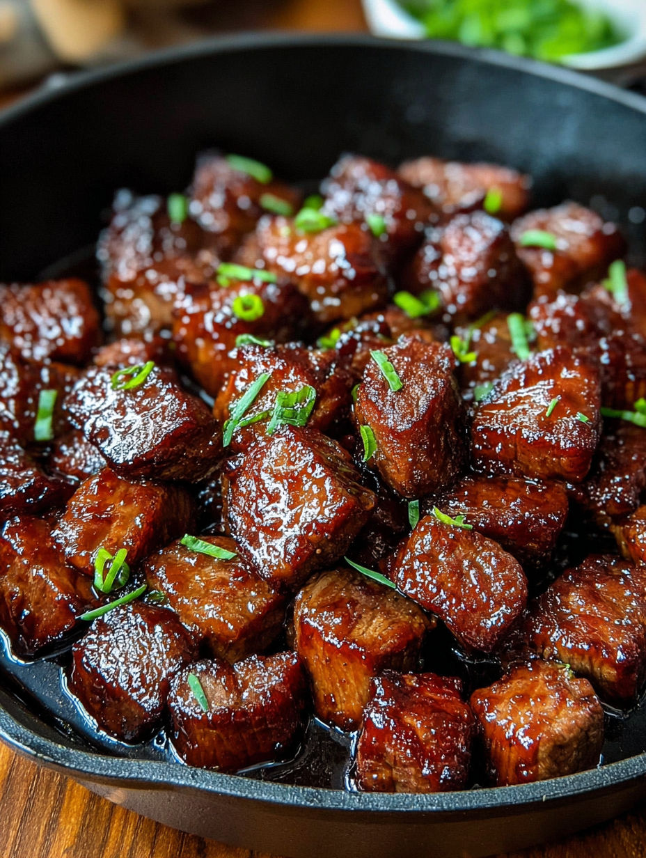 A pan of meat with green onions on top.